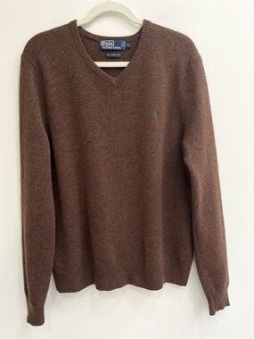 Vintage Polo Ralph Lauren 100% lambs wool v-neck sweater dark brown men’s large